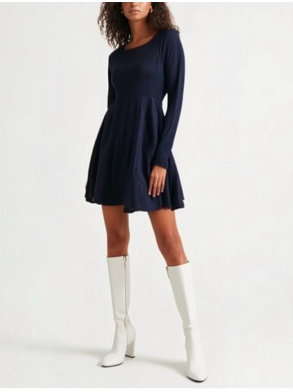 Lulus Fit and Fair Ribbed Knit Long Sleeve Denim blue size XS